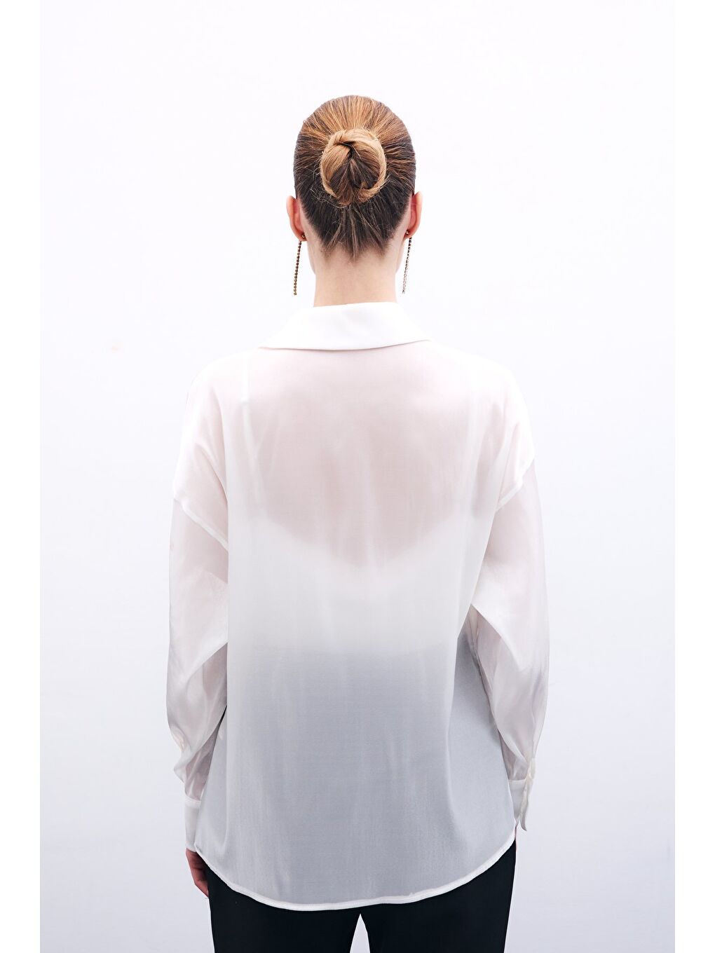 İşlemeli Organze Gömlek - Ekru-7