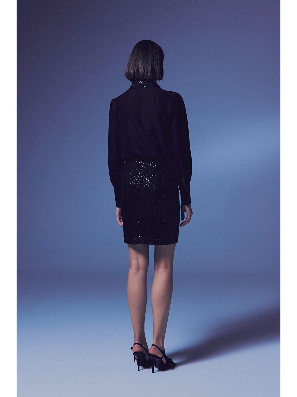 Payet Detaylı Gömlek - Siyah-Siyah-7