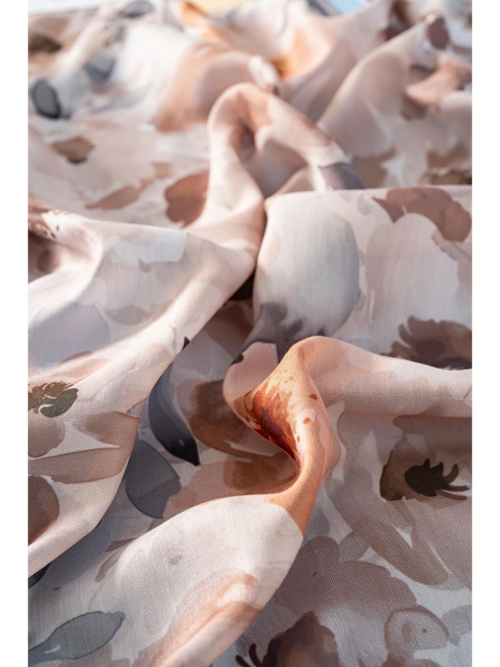 Bej Kadın Desenli Peonia Soft Eşarp-2