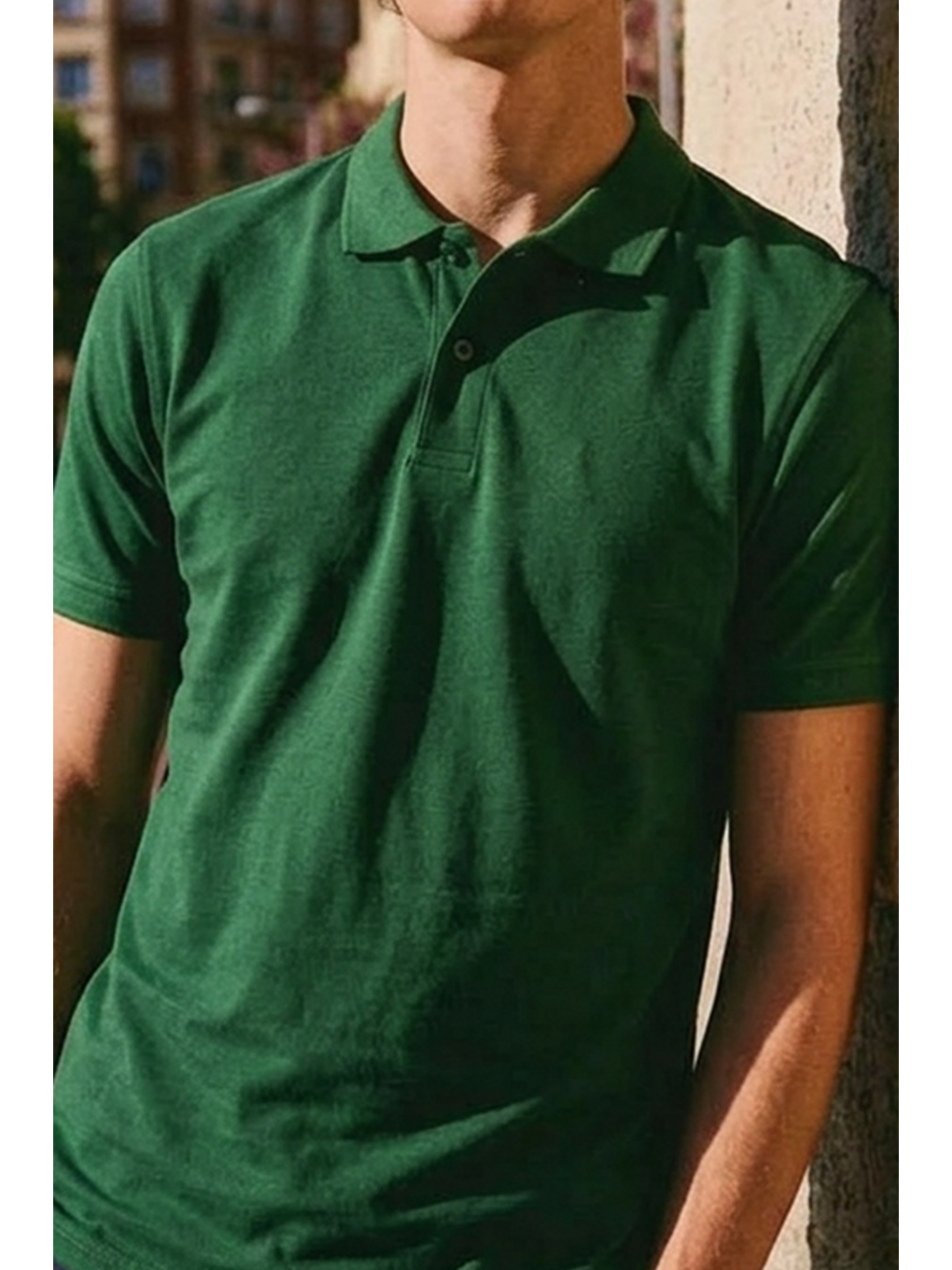 Erkek Basic Sokak Stili Yeşil Polo Yaka Tişört-5