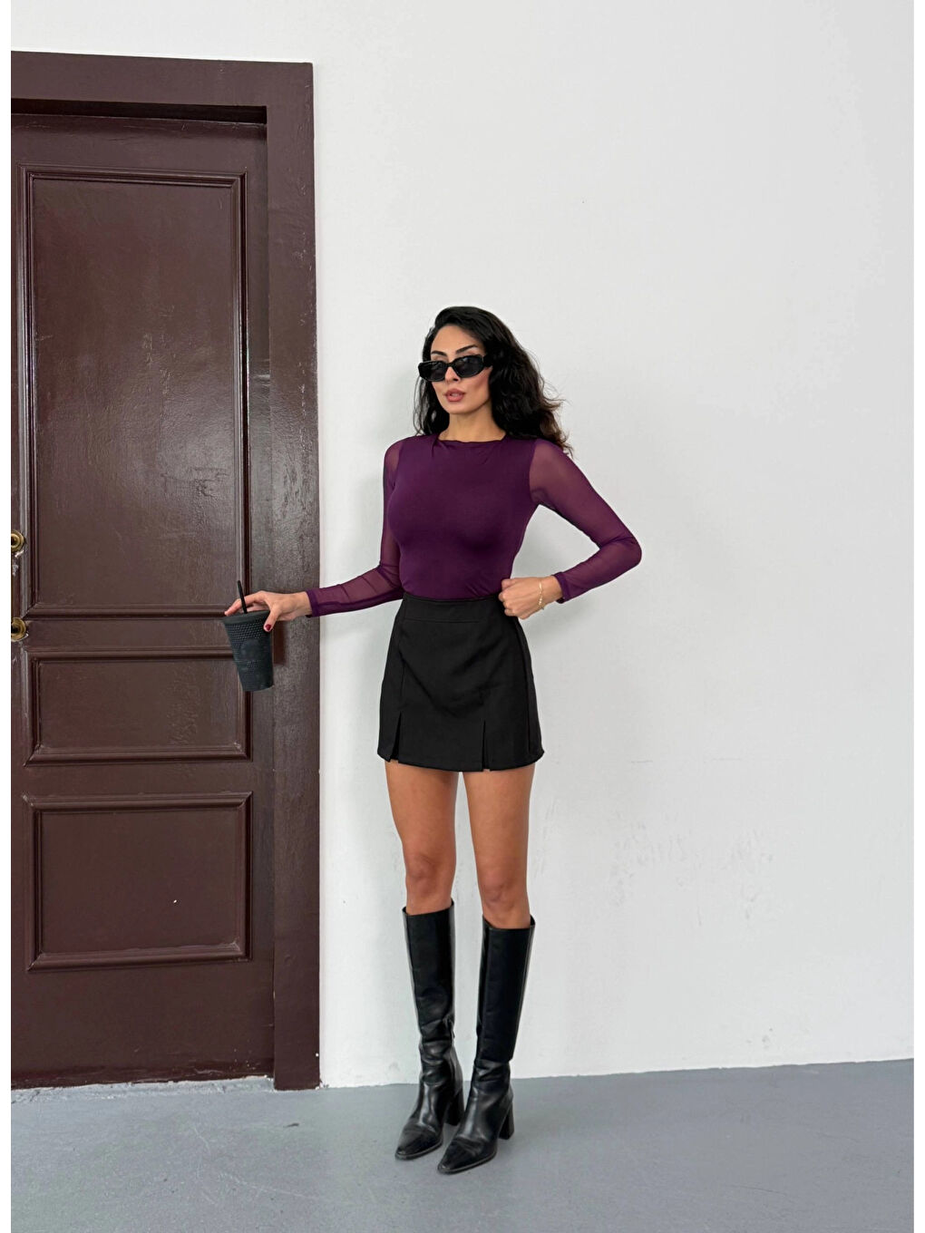 Kadın Mor Uzun Tül Kol Sandy Bluz HZL25W-FRY122521-2