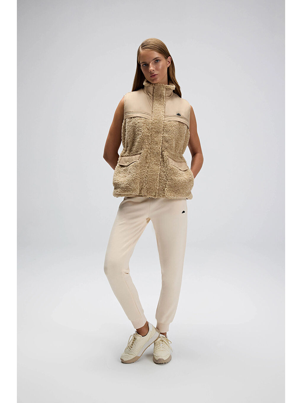 Bej Pamuklu Regular Fit Normal Bel Ribanalı Paça Eşofman Altı EF532-BG-1