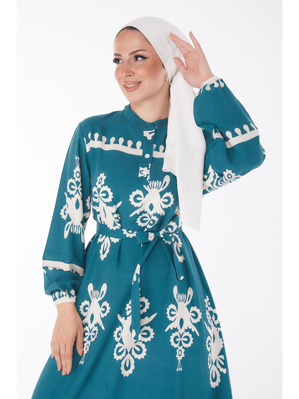 Yeşil Desenli Renkli Elbise Zumrut - 24989