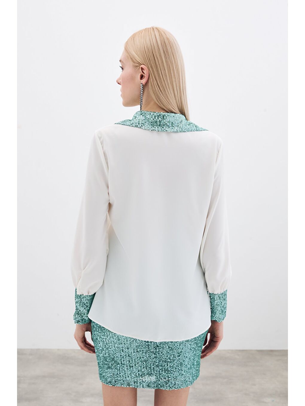 Payet Detaylı Gömlek - Ekru-Mint-5