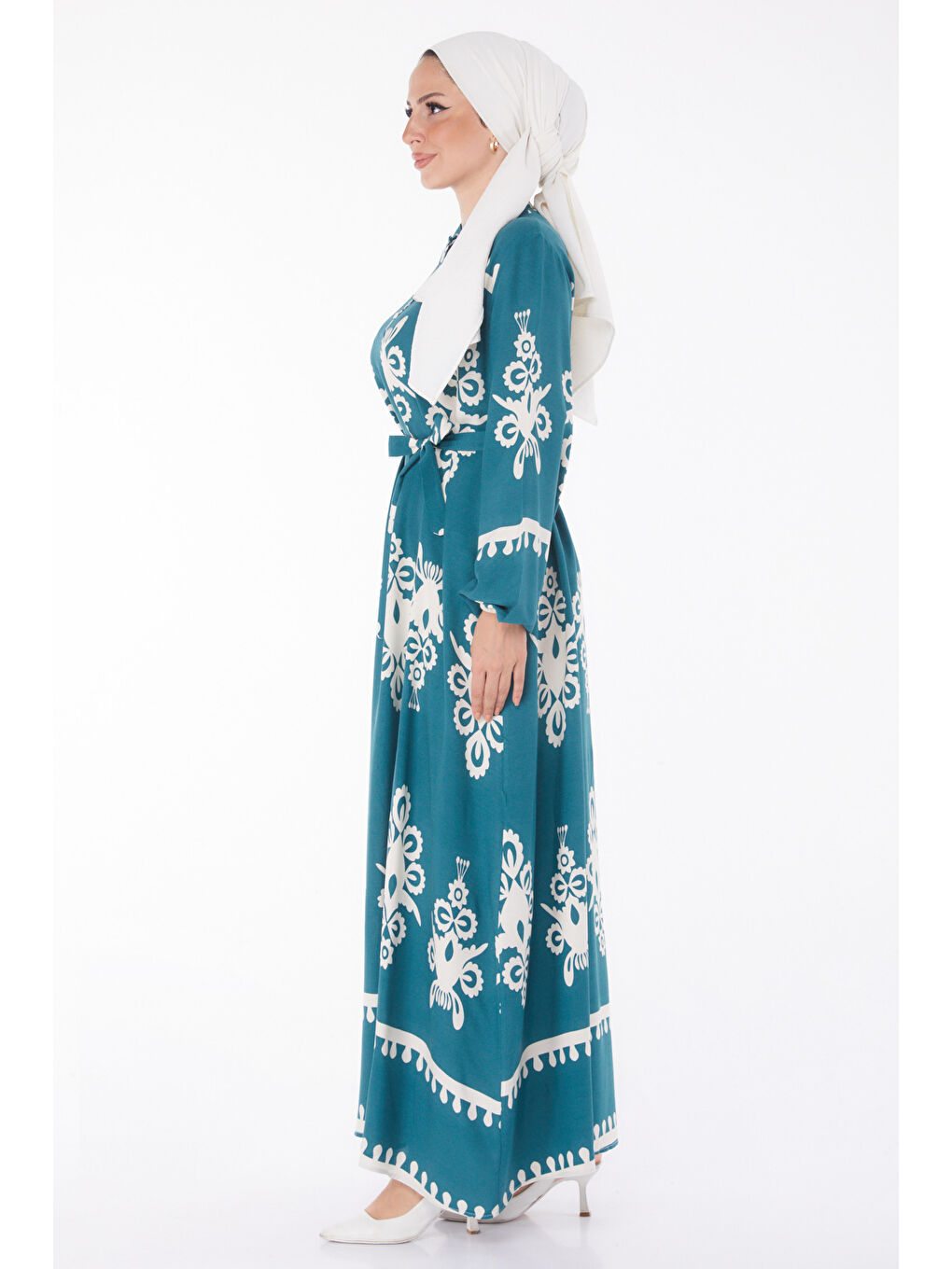 Yeşil Desenli Renkli Elbise Zumrut - 24989-3