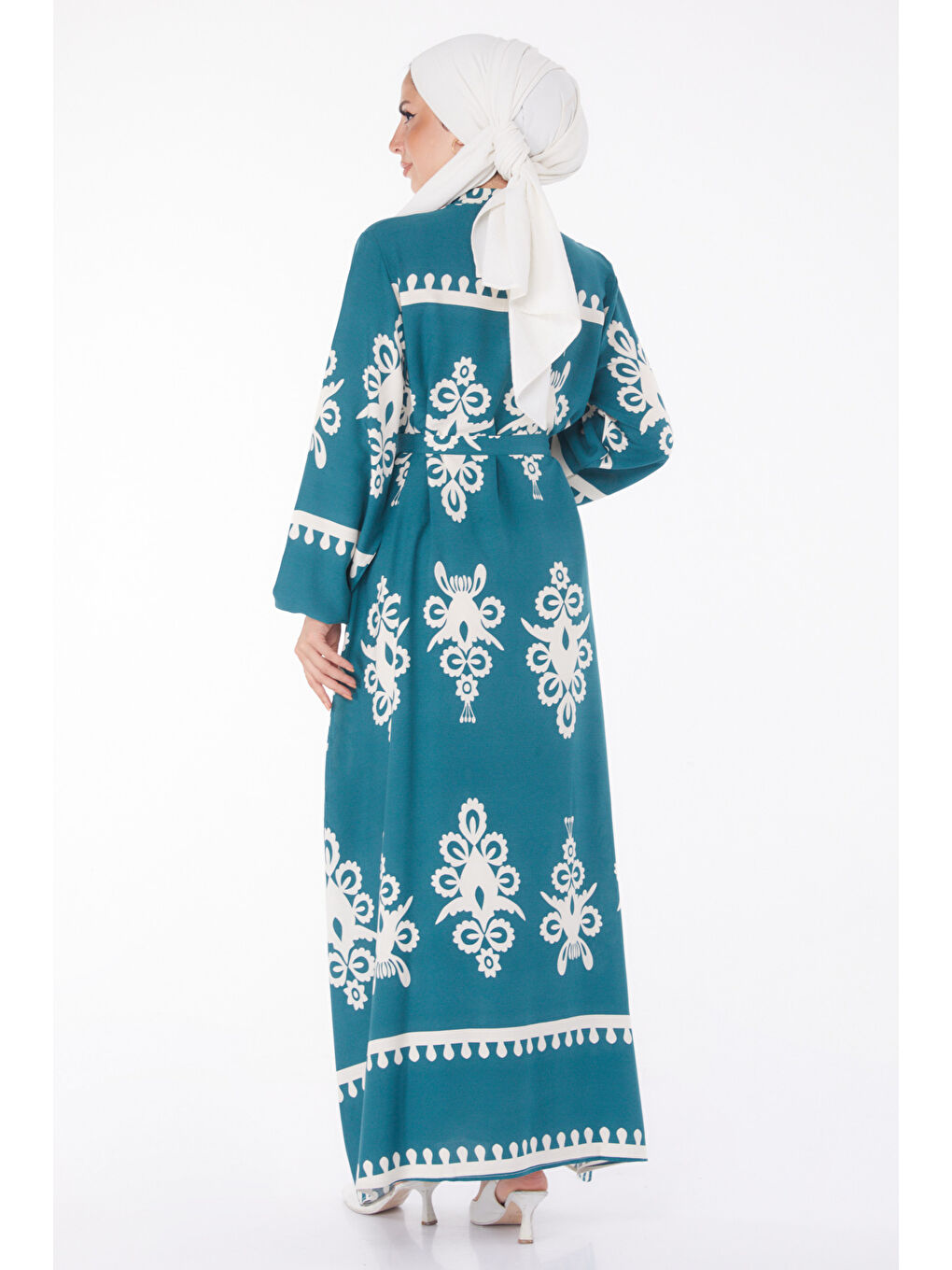 Yeşil Desenli Renkli Elbise Zumrut - 24989-4