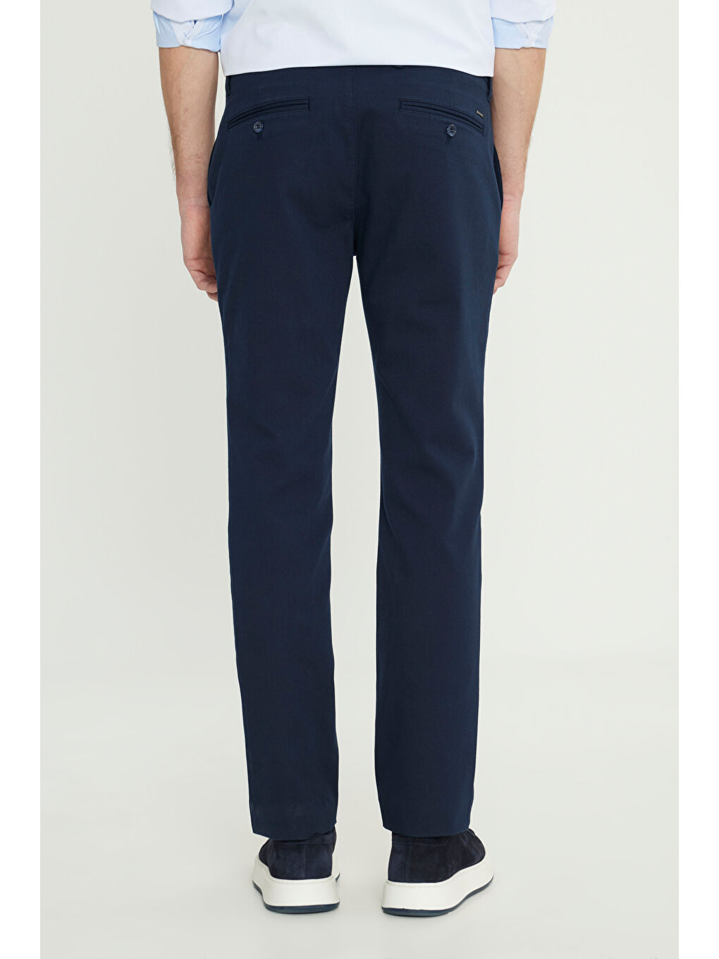 Erkek Lacivert Pamuklu Slim Fit Dar Kesim Armürlü Yan Cepli Esnek Casual Pantolon-5