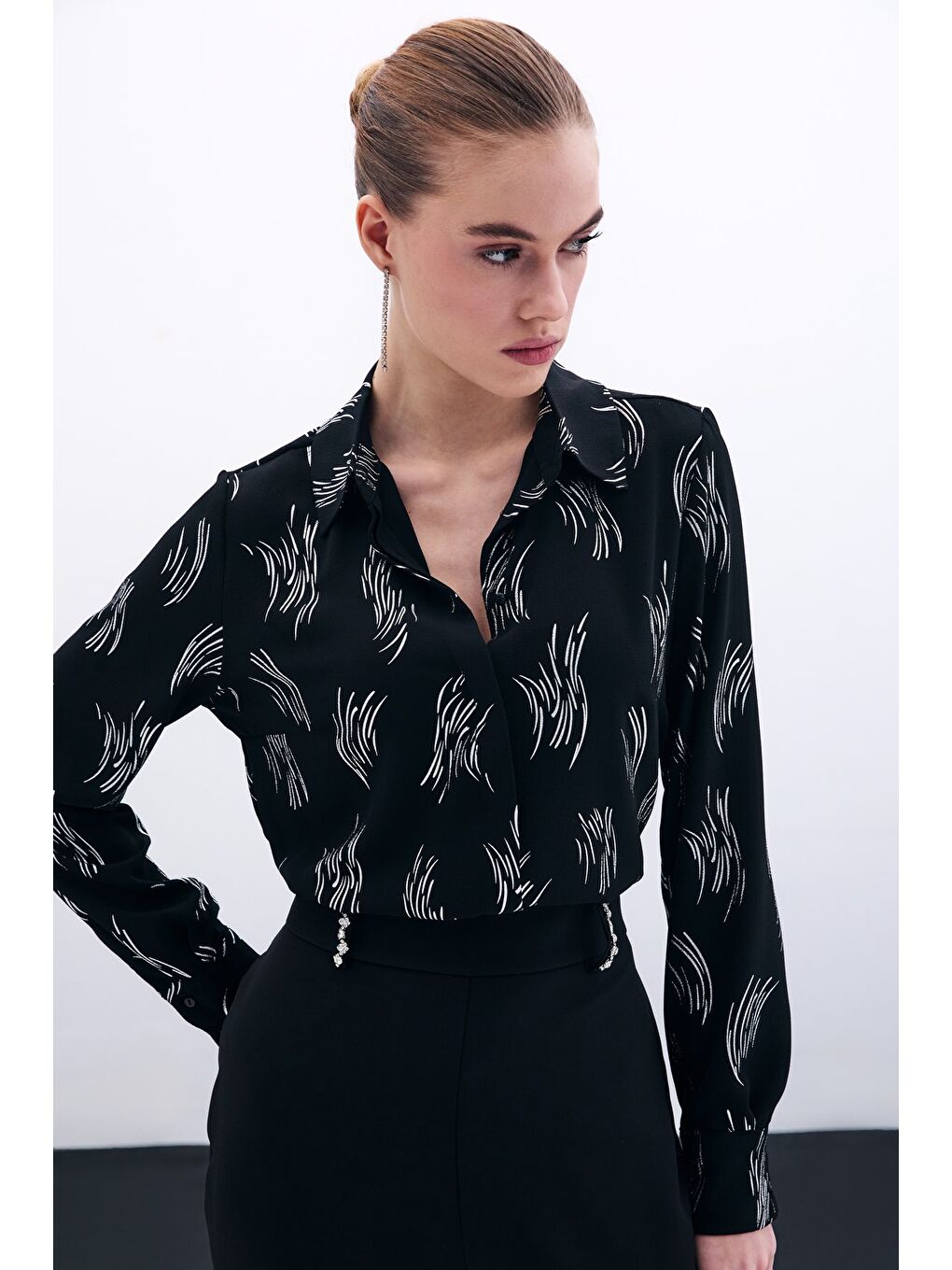 Gri Baskılı Klasik Gömlek - Gümüş-2