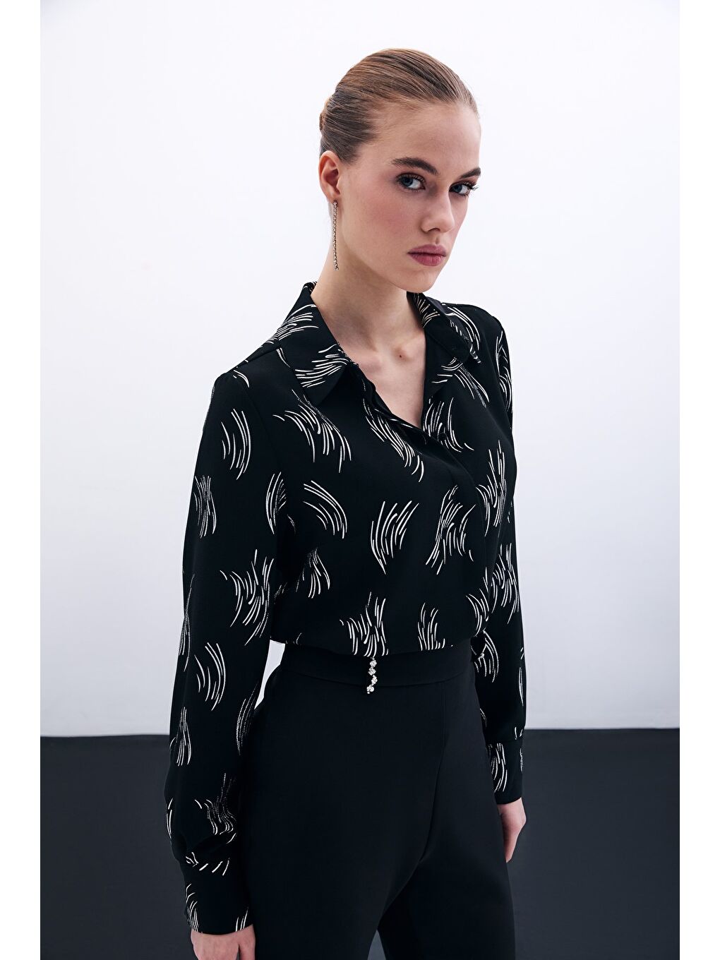 Gri Baskılı Klasik Gömlek - Gümüş-3