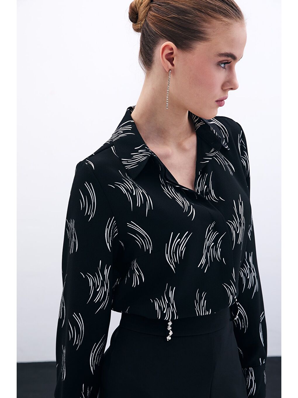 Gri Baskılı Klasik Gömlek - Gümüş-4