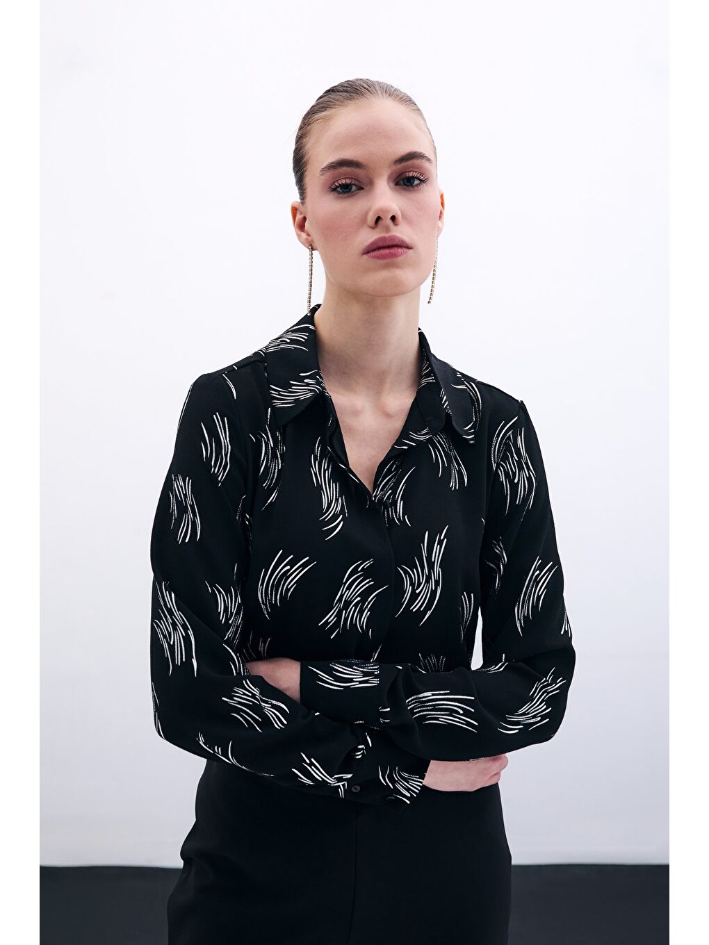 Gri Baskılı Klasik Gömlek - Gümüş-5