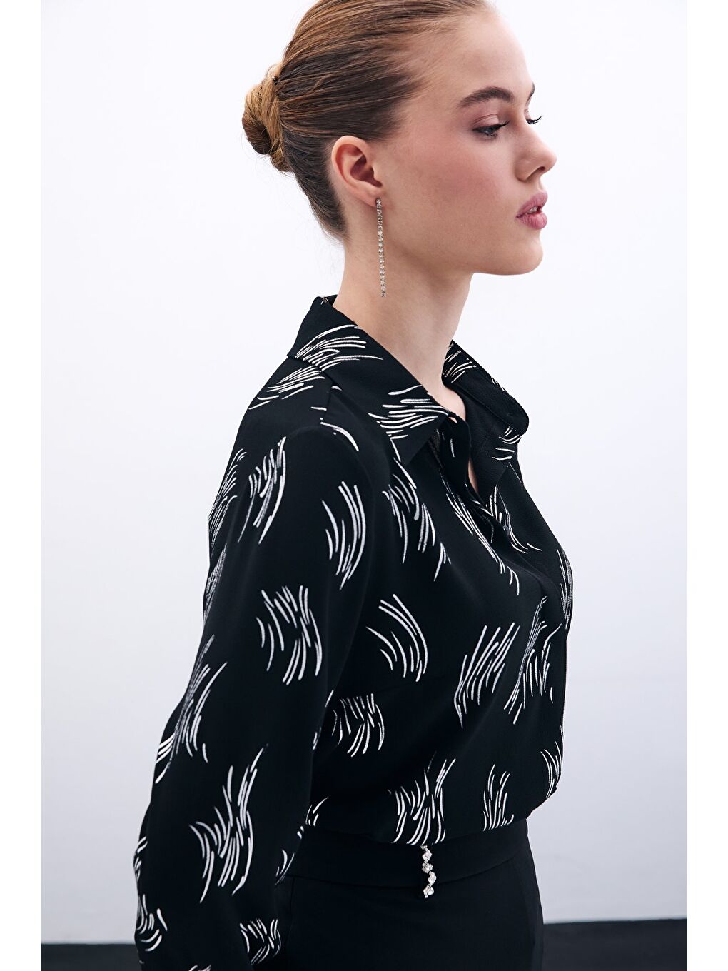 Gri Baskılı Klasik Gömlek - Gümüş-6