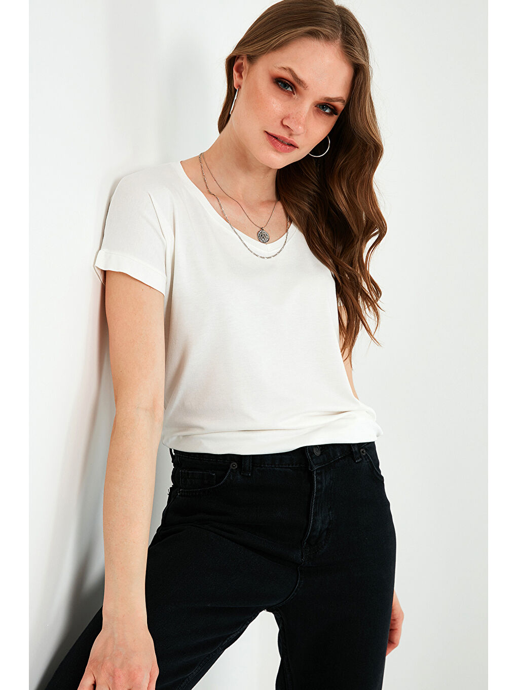 Mavi V Yaka Relaxed Fit Yırtmaç Detaylı 2'li Paket Bluz 5862000S2-2