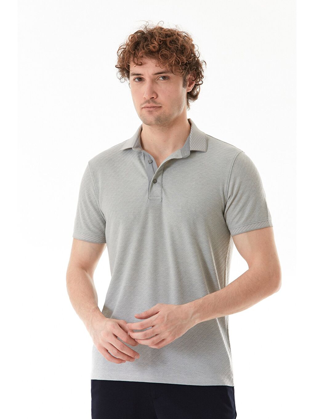 Gri Desenli Slim Fit Polo Yaka Tişört