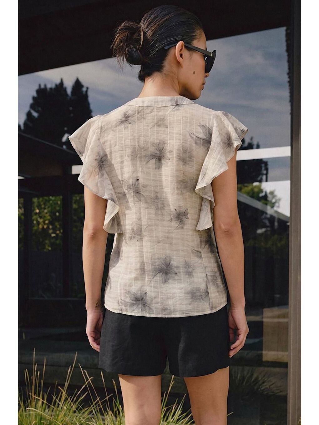 Fırfır Detaylı Gömlek - Gri-1