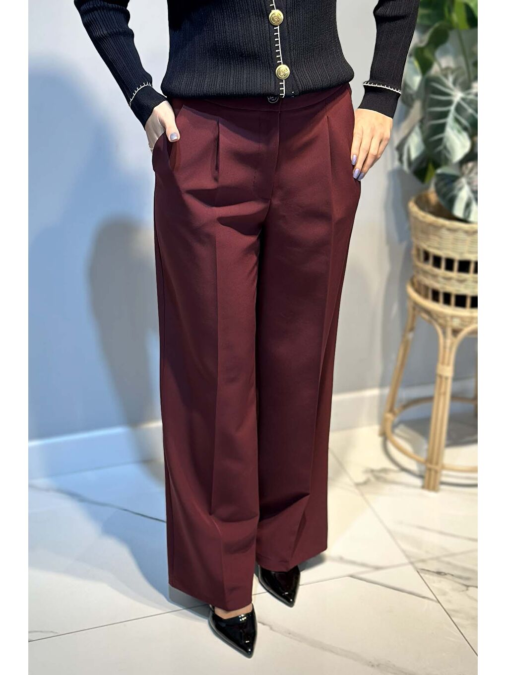 Sentez Geniş Paça Palazzo Pantolon 5578 Bordo