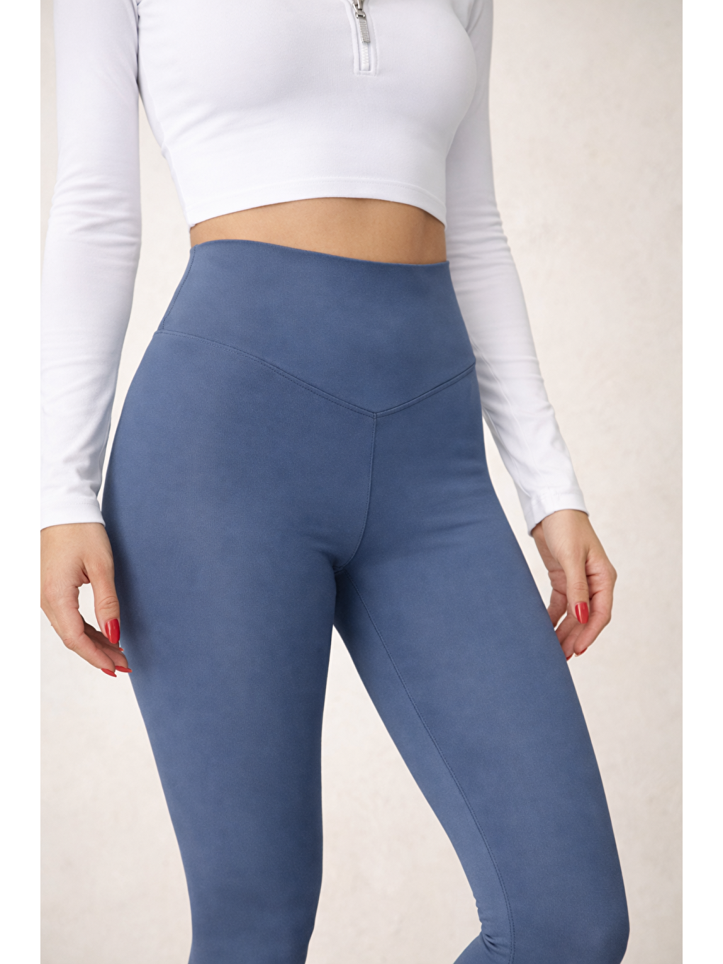 Mavi Kadın Ekstra Yüksek Çapraz Kemer Bel Dalgıç Kumaş Esnek Spor Rahat Günlük Tayt-1