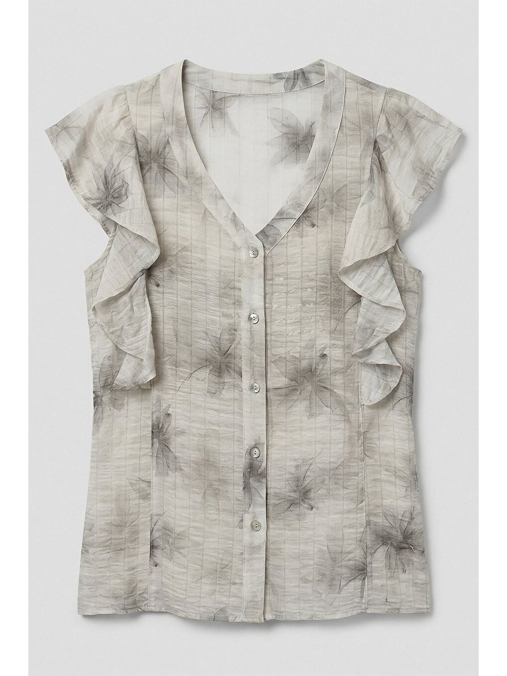 Fırfır Detaylı Gömlek - Gri-2