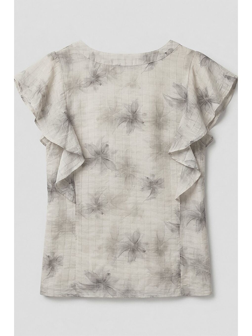 Fırfır Detaylı Gömlek - Gri-3