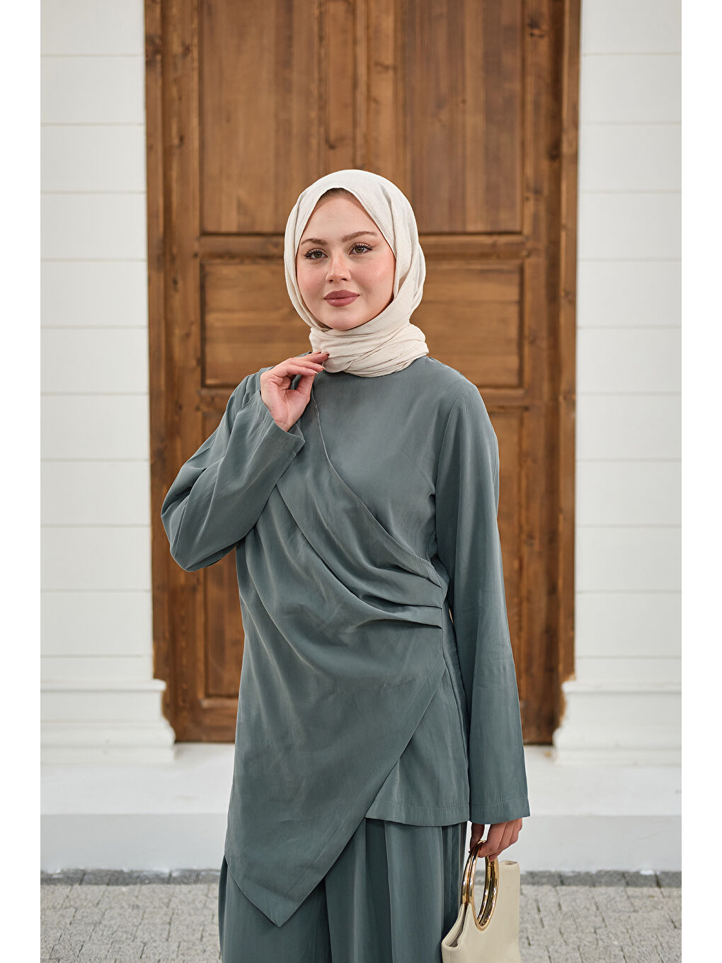 Kadın Yandan Dikişli Parça Detay Pantolonlu Takım Yeşil-2