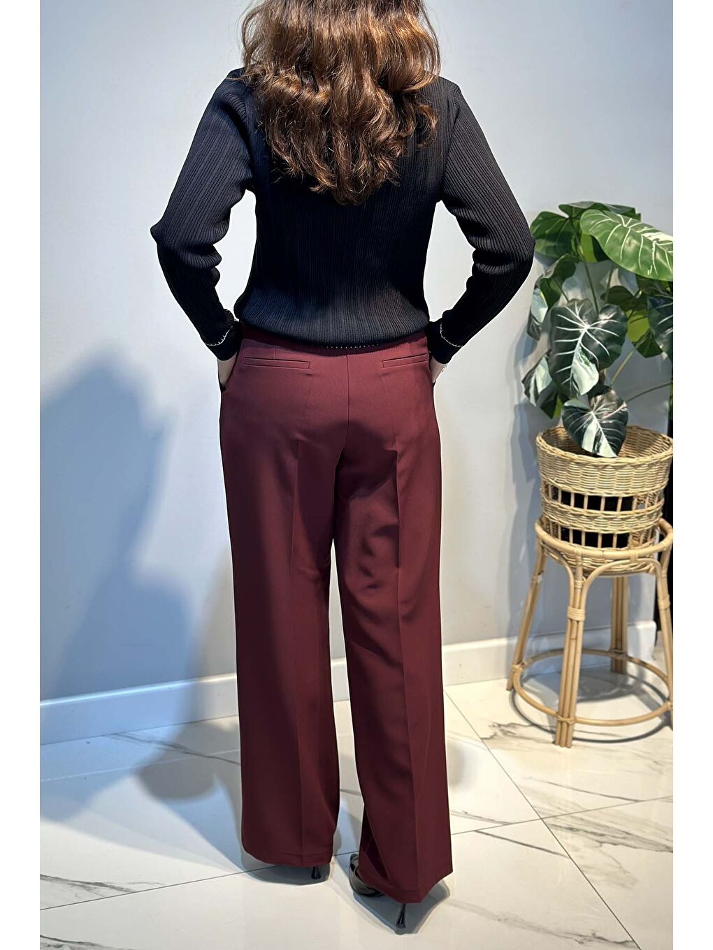 Sentez Geniş Paça Palazzo Pantolon 5578 Bordo-3