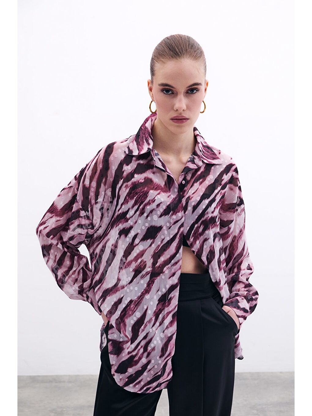 Desenli Salaş Gömlek - Bordo-1