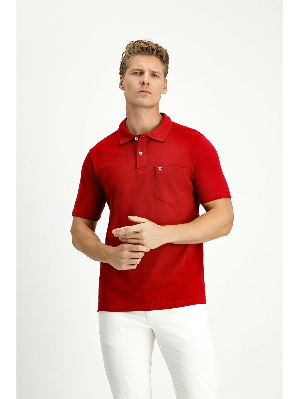 Kırmızı Polo Yaka Regular Fit Nakışlı Pamuk %100 Pamuk Tişört