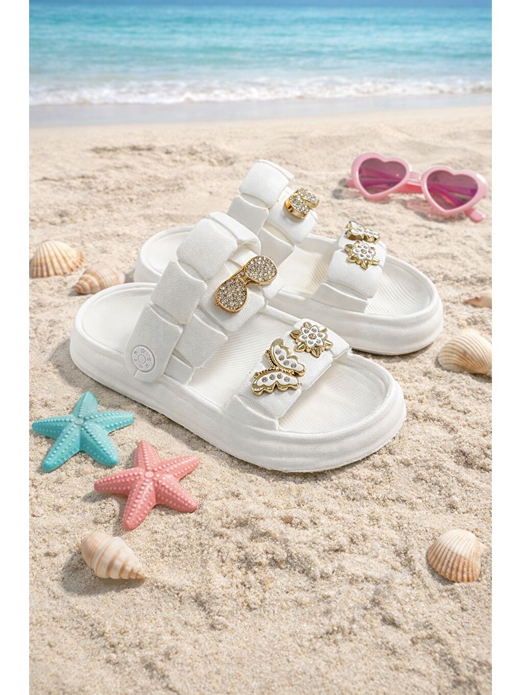 Beyaz TW-252 Kız Çocuk Terlik Kız Çocuk Sandalet Havuz Plaj Deniz Ayakkabısı-1
