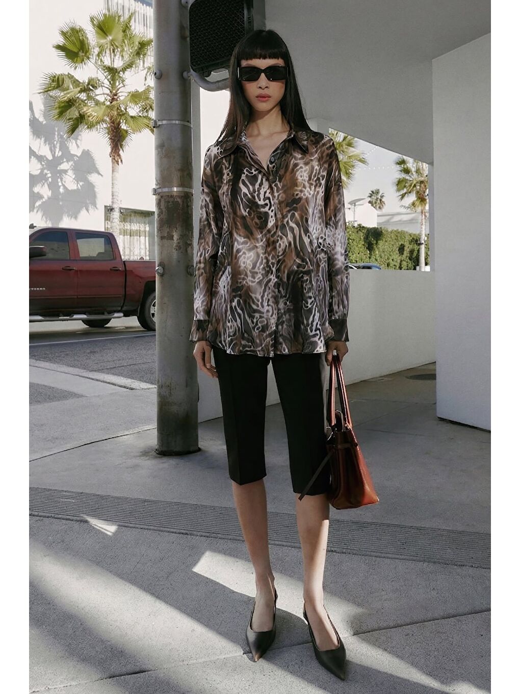 Kahverengi Desenli Salaş Gömlek - Kahve