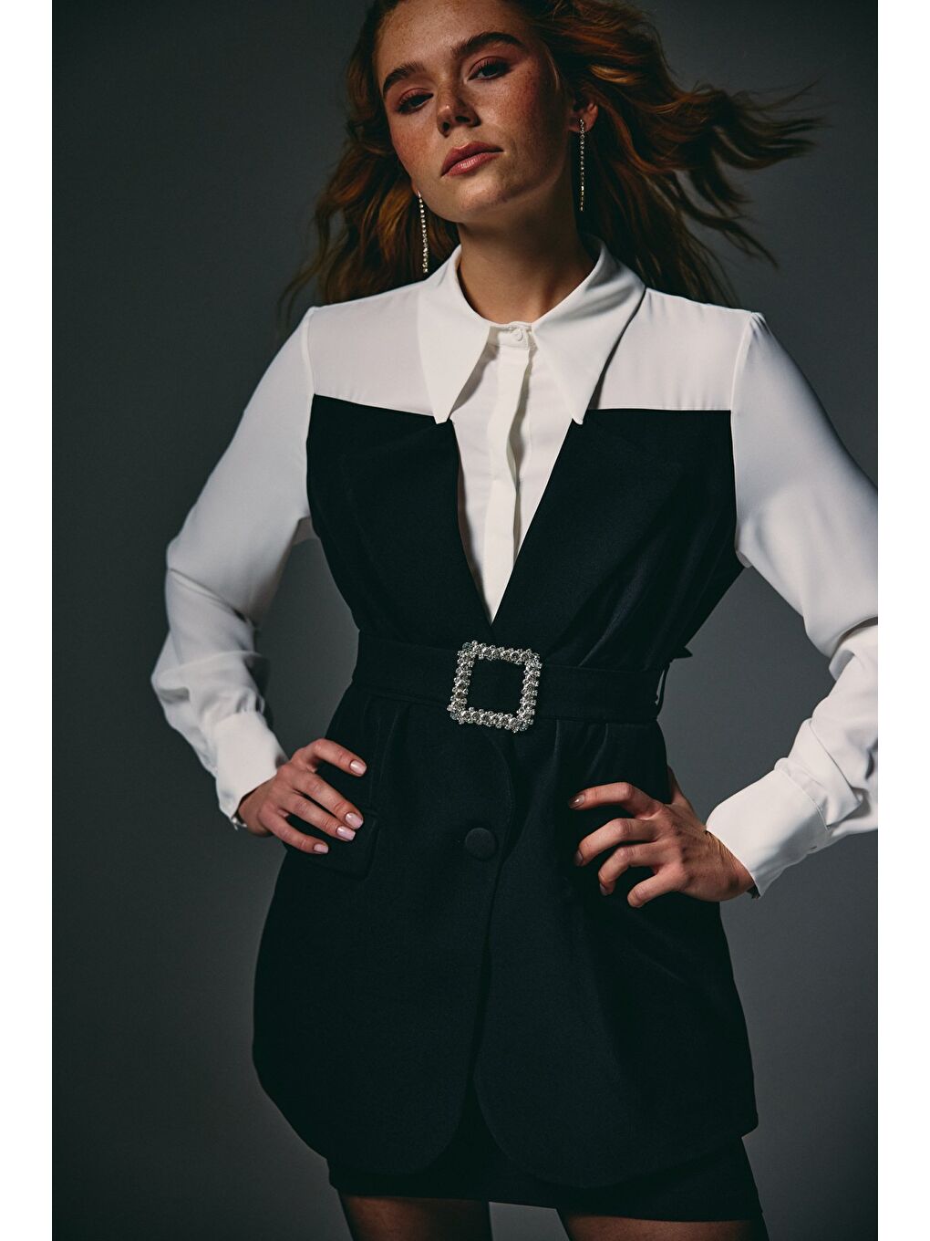 Ceket Görünümlü Gömlek - Siyah-3