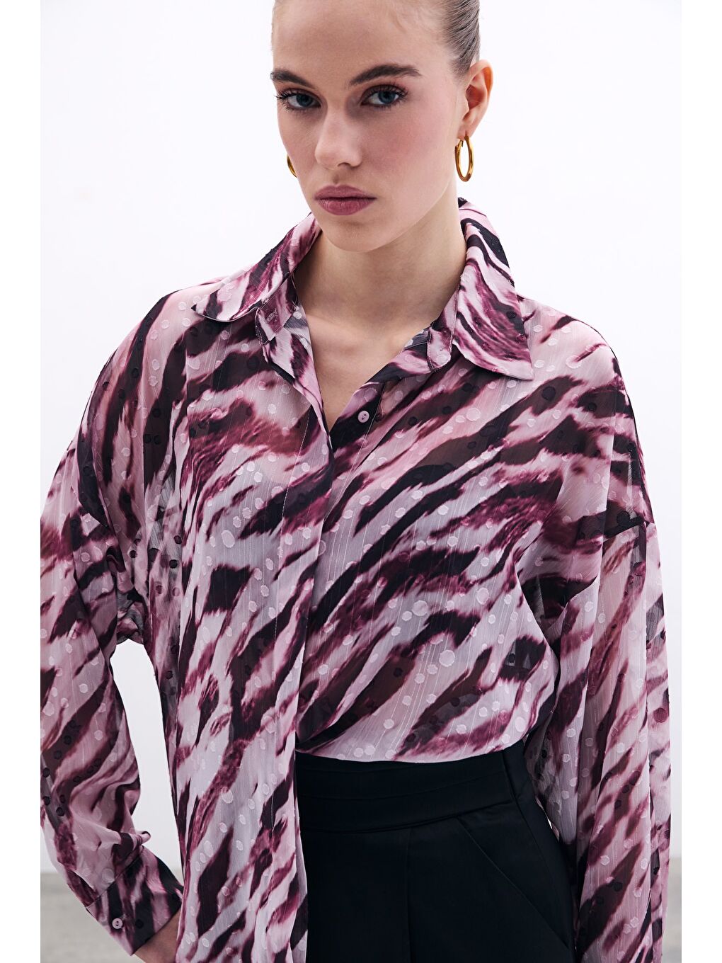 Desenli Salaş Gömlek - Bordo-5