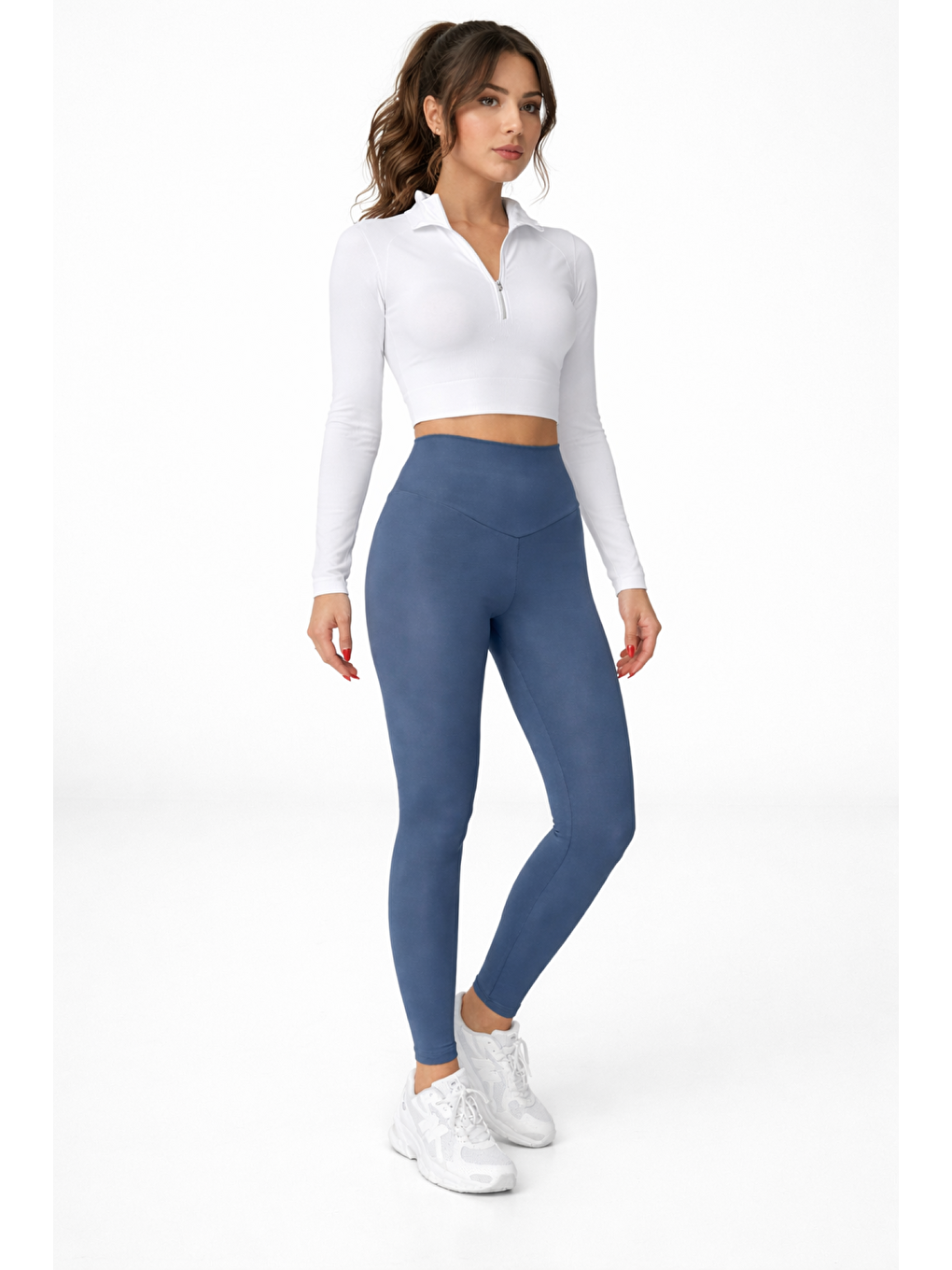 Mavi Kadın Ekstra Yüksek Çapraz Kemer Bel Dalgıç Kumaş Esnek Spor Rahat Günlük Tayt-3