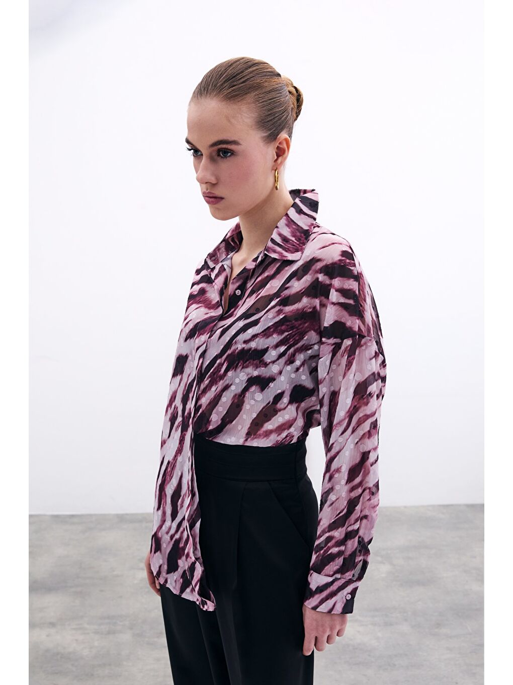 Desenli Salaş Gömlek - Bordo-6