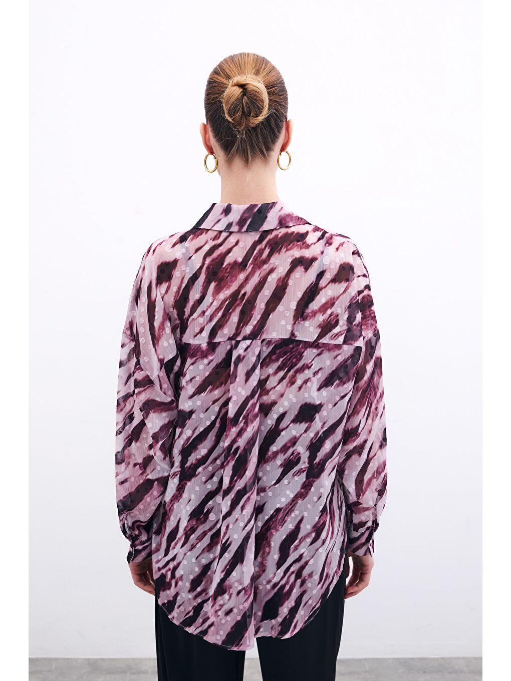 Desenli Salaş Gömlek - Bordo-7