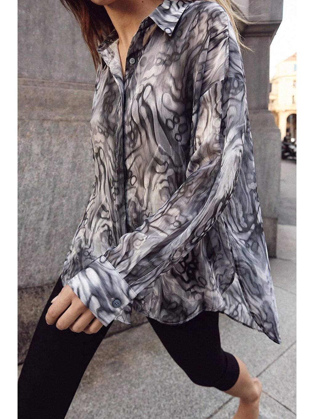 Desenli Salaş Gömlek - Siyah-2