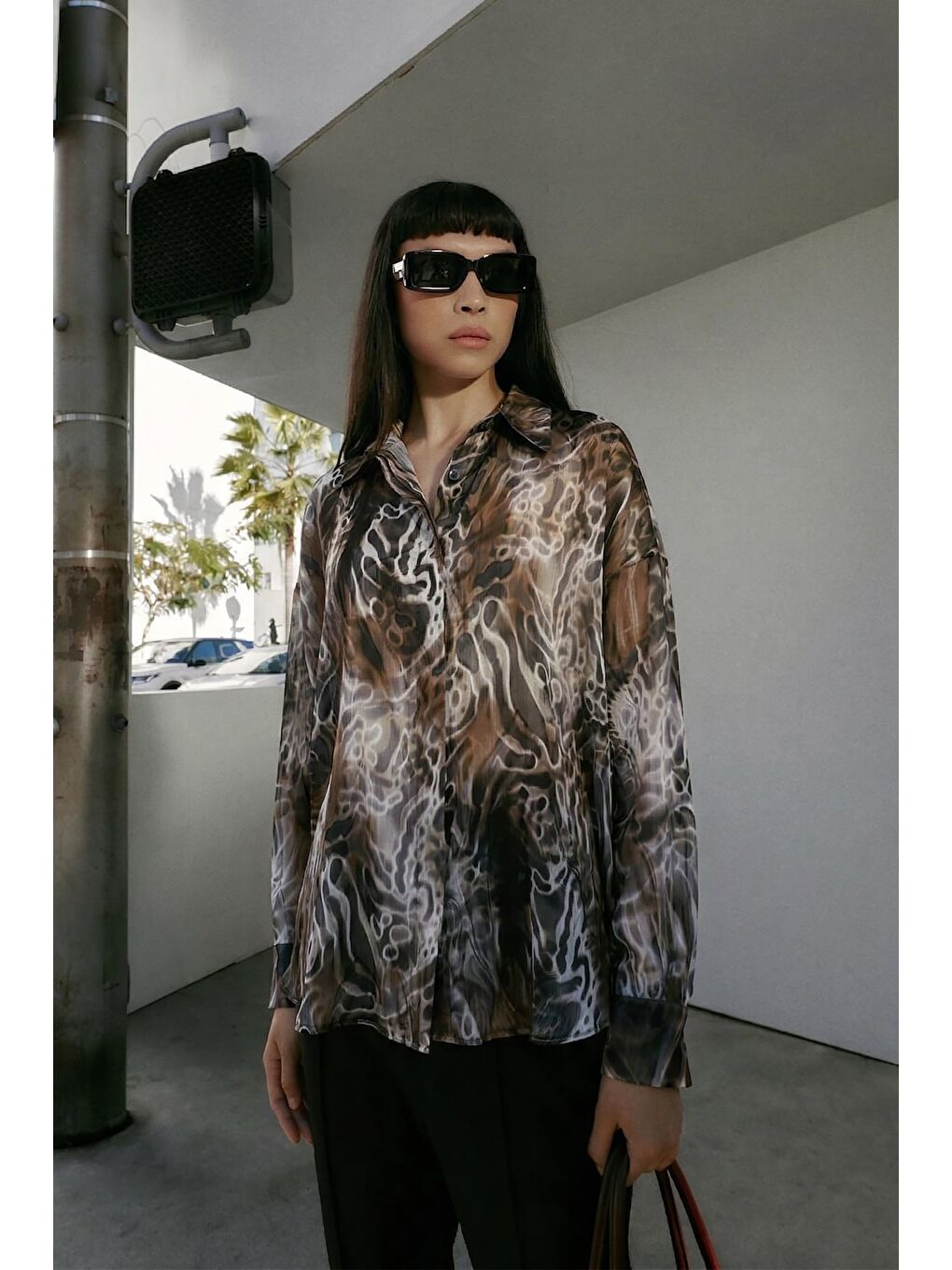 Kahverengi Desenli Salaş Gömlek - Kahve-1