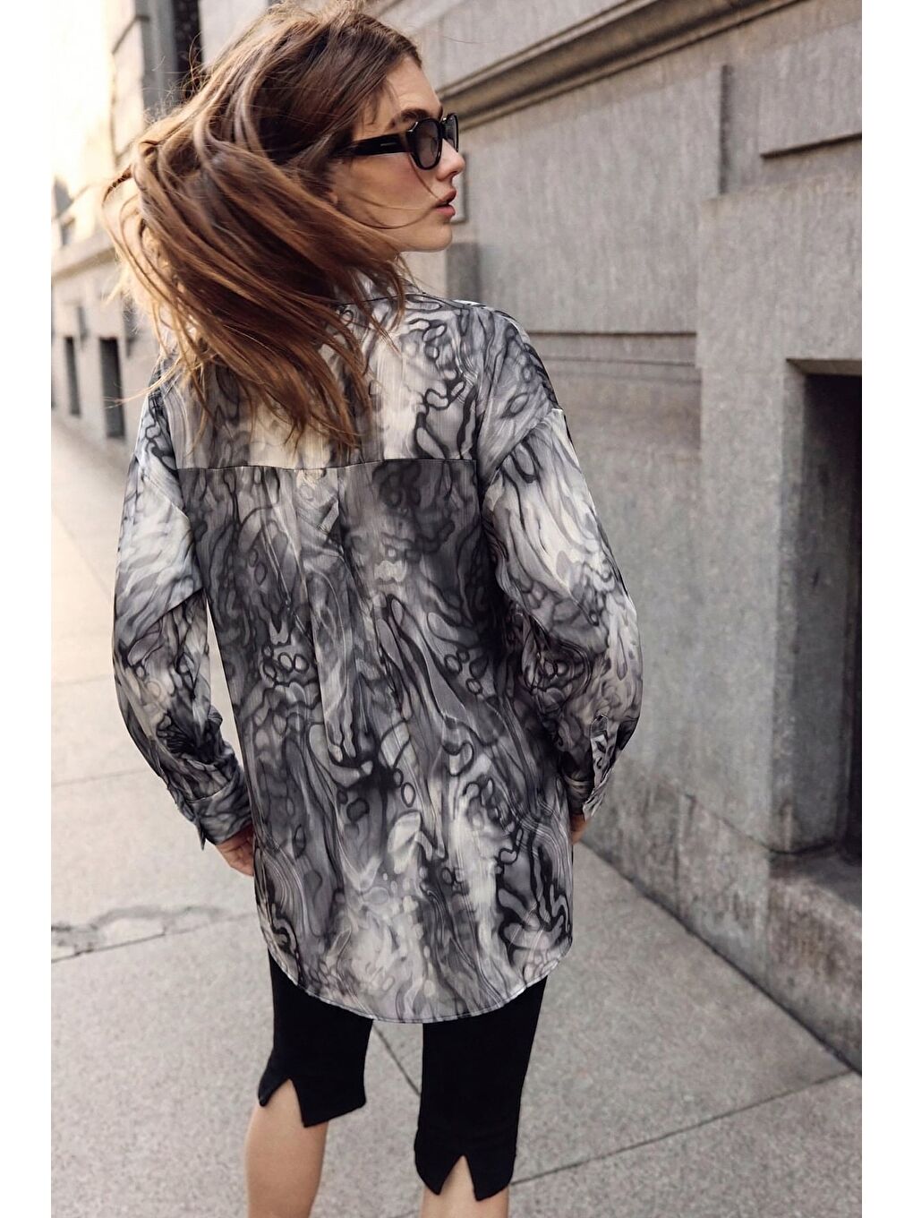 Desenli Salaş Gömlek - Siyah-3