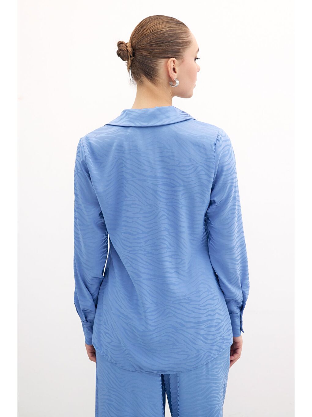 Desenli Düz Klasik Gömlek - İndigo-4