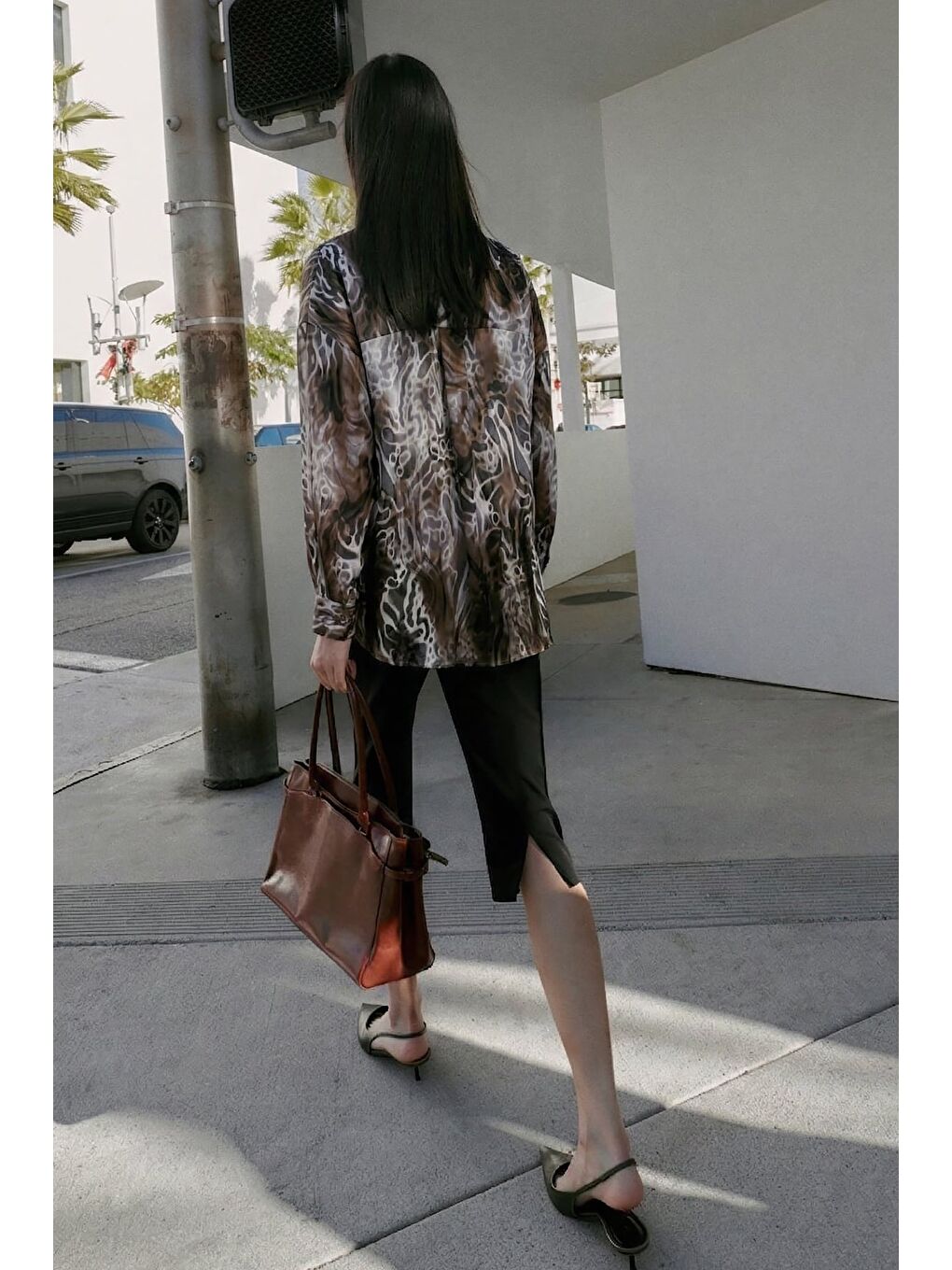 Kahverengi Desenli Salaş Gömlek - Kahve-2