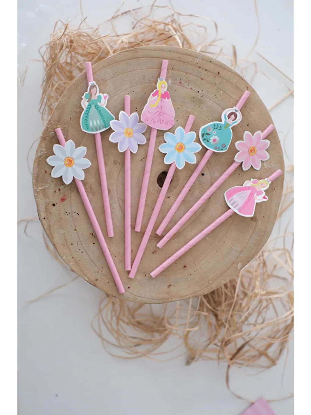 Pembe  Prenses ve Çiçek Temalı 8'li Parti Pipeti