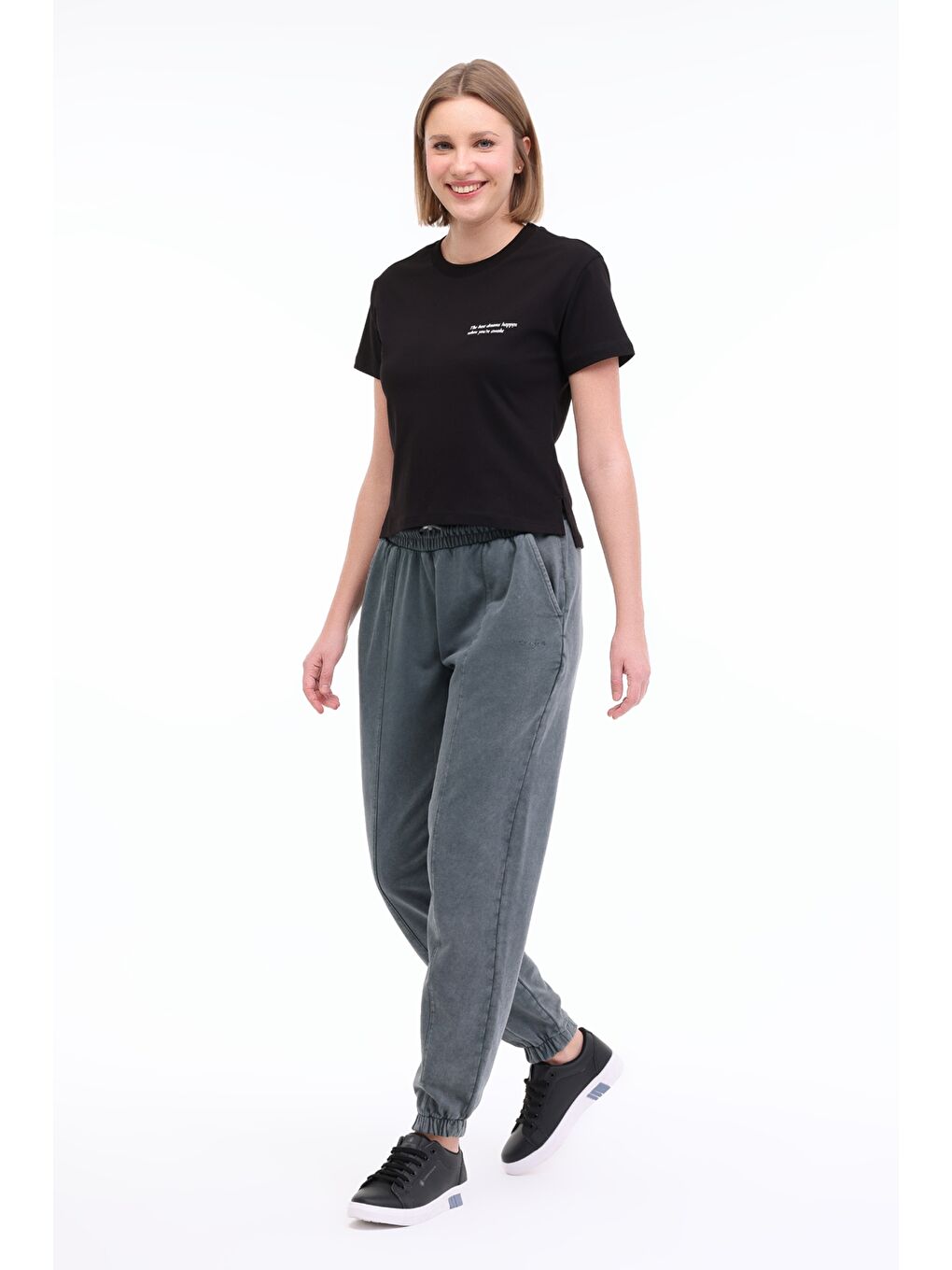 WL ANNA 11 5FX Siyah Kadın Kısa Kol Tişört-2