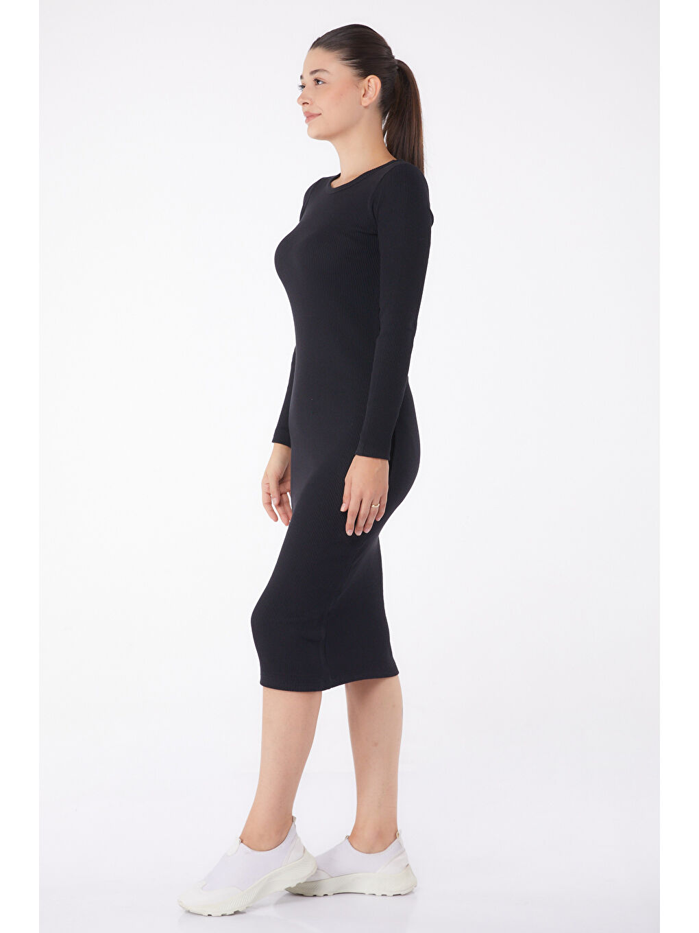 Midi Elbise Siyah - 26126-3