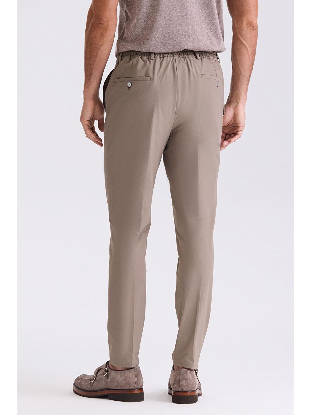 Bej Vizon Comfort Fit Beli Lastikli Jogger Pantolon-2