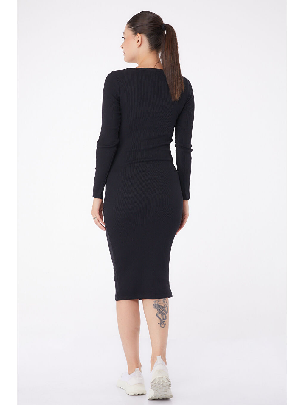 Midi Elbise Siyah - 26126-4