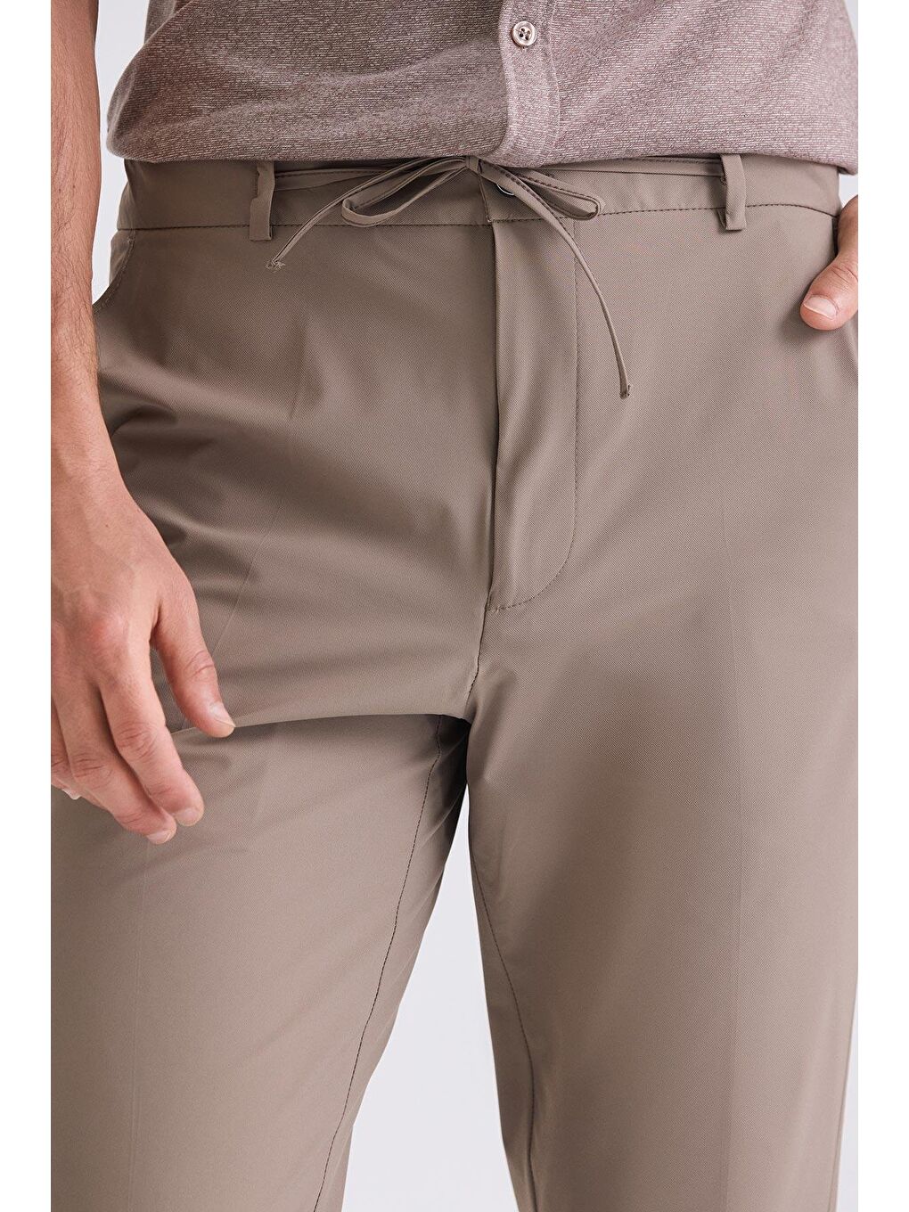 Bej Vizon Comfort Fit Beli Lastikli Jogger Pantolon-3