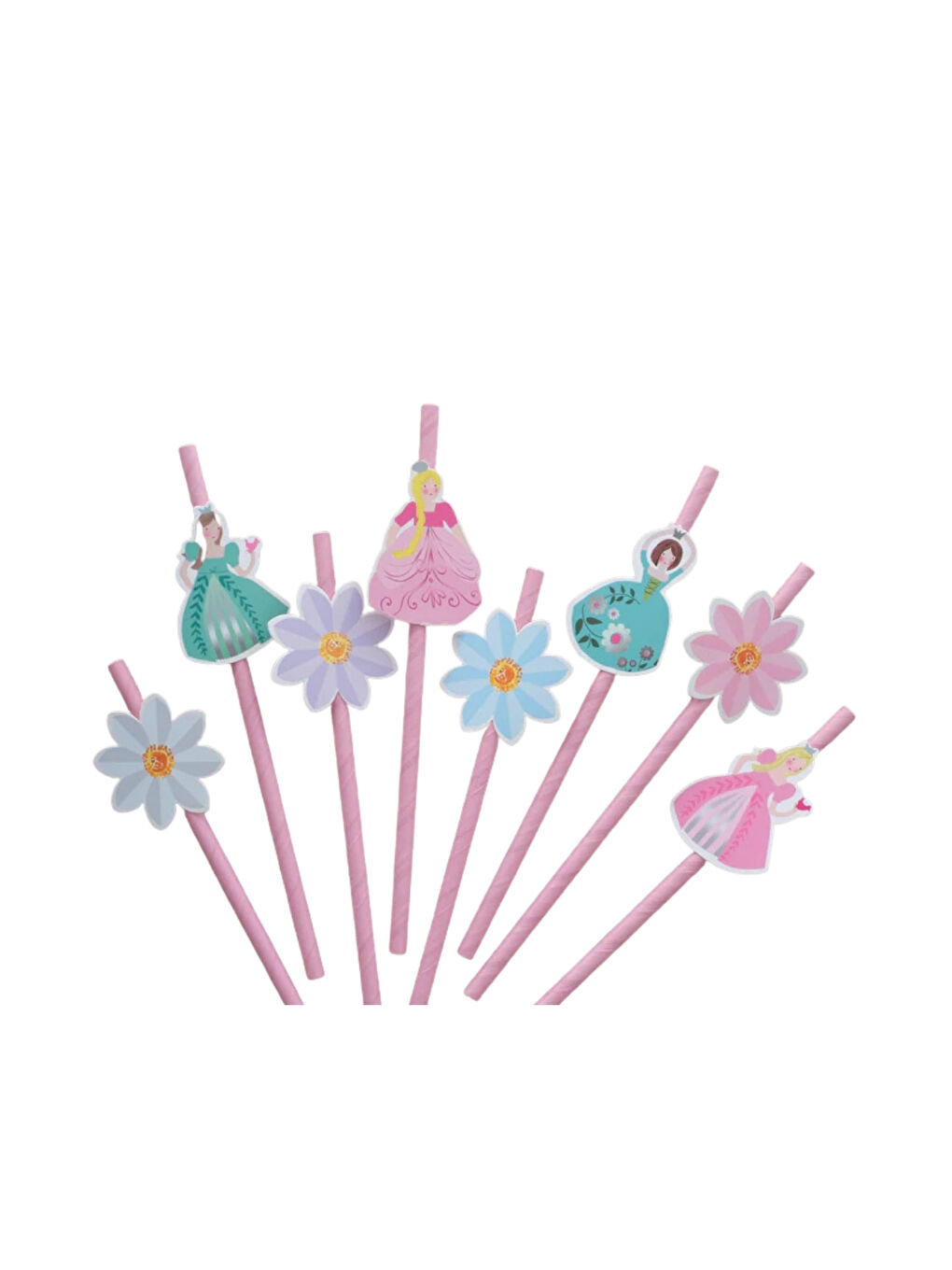 Pembe  Prenses ve Çiçek Temalı 8'li Parti Pipeti-1