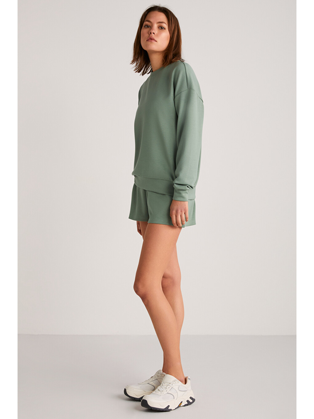 Maisie Kadın Scuba Kumaşlı Aşırı Yumuşak Yuvarlak Yakalı Oversize Mint Yeşil Sweatshirt-3