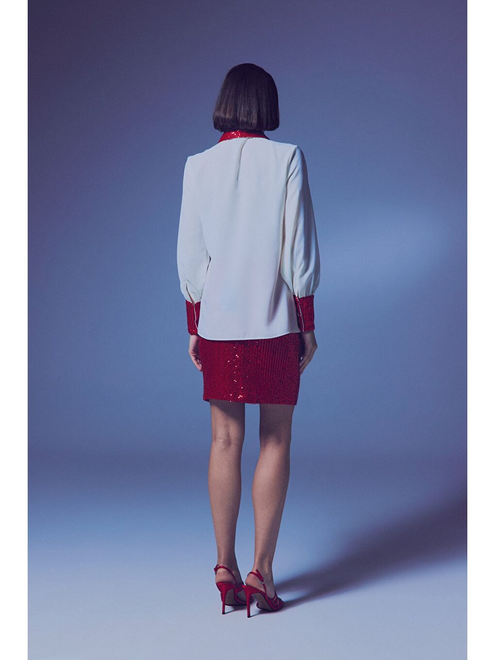 Lila Payet Detaylı Gömlek - Ekru-Kırmızı-4