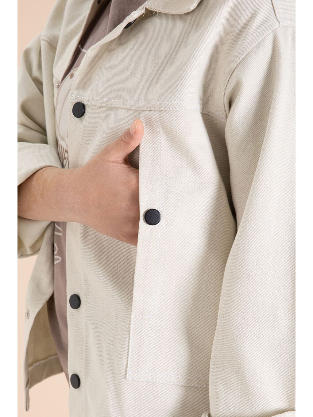 Ekru Krem Kargo Cepli Jean Ceketli ve Pantolonlu Erkek Çocuk Tişörtlü 3lü Takım 23537-4