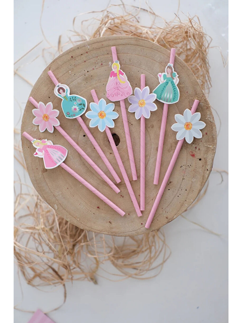 Pembe  Prenses ve Çiçek Temalı 8'li Parti Pipeti-2